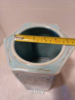 Vintage MCM Ceramic Studio Art Pottery Vase 8.5 Tall Hexagon Signed Spillman