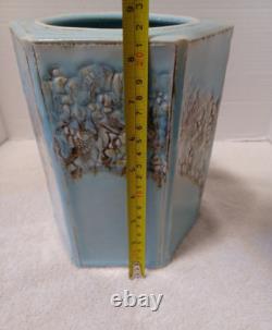 Vintage MCM Ceramic Studio Art Pottery Vase 8.5 Tall Hexagon Signed Spillman