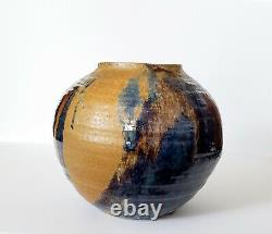 Vintage MCM Glazed Studio Art Pottery Sphere Round Globe Vase Vessel