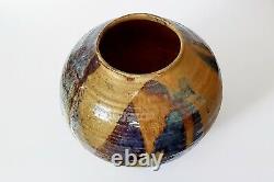 Vintage MCM Glazed Studio Art Pottery Sphere Round Globe Vase Vessel