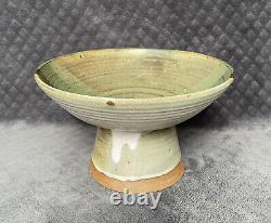 Vintage MCM Glazed Studio Pottery Stoneware Footed Compote Bowl