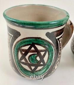 Vintage MCM I Gorriz Studio Pottery TERUEL Spain Set 2 Mugs HEXAGRAM & HALF MOON