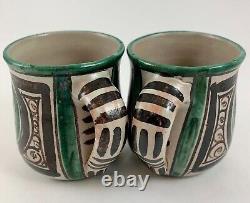Vintage MCM I Gorriz Studio Pottery TERUEL Spain Set 2 Mugs HEXAGRAM & HALF MOON