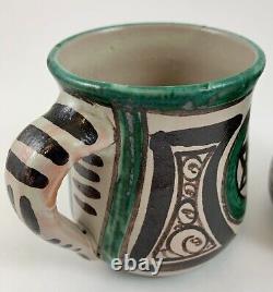 Vintage MCM I Gorriz Studio Pottery TERUEL Spain Set 2 Mugs HEXAGRAM & HALF MOON