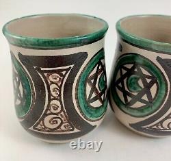 Vintage MCM I Gorriz Studio Pottery TERUEL Spain Set 2 Mugs HEXAGRAM & HALF MOON