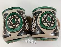 Vintage MCM I Gorriz Studio Pottery TERUEL Spain Set 2 Mugs HEXAGRAM & HALF MOON