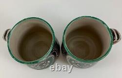 Vintage MCM I Gorriz Studio Pottery TERUEL Spain Set 2 Mugs HEXAGRAM & HALF MOON