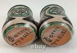 Vintage MCM I Gorriz Studio Pottery TERUEL Spain Set 2 Mugs HEXAGRAM & HALF MOON