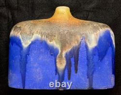 Vintage MCM Italian Marcello Fantoni art pottery drip glaze pillow vase, 1960s