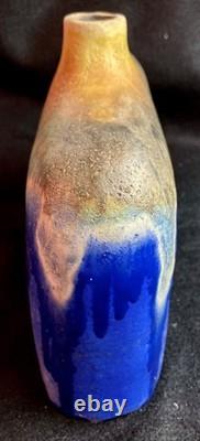 Vintage MCM Italian Marcello Fantoni art pottery drip glaze pillow vase, 1960s