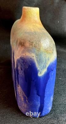 Vintage MCM Italian Marcello Fantoni art pottery drip glaze pillow vase, 1960s