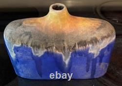 Vintage MCM Italian Marcello Fantoni art pottery drip glaze pillow vase, 1960s