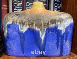 Vintage MCM Italian Marcello Fantoni art pottery drip glaze pillow vase, 1960s
