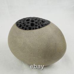 Vintage MCM J EDWARD BARKER Studio Art Pottery Egg Shaped Ovoid Vase 1986 Signed
