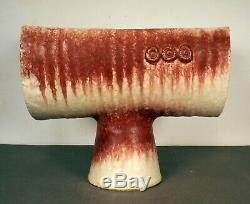Vintage MCM Japanese Studio Pottery Red White Glaze Ikebana Vase Bonsai Planter