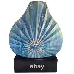 Vintage MCM Large Studio Pottery Art Deco Blue Ceramic Ocean Shell Vase Unique