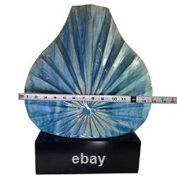 Vintage MCM Large Studio Pottery Art Deco Blue Ceramic Ocean Shell Vase Unique