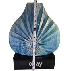 Vintage MCM Large Studio Pottery Art Deco Blue Ceramic Ocean Shell Vase Unique