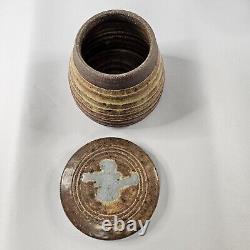 Vintage MCM Lidded Pottery Jar Stoneware Signed KAFER 75 Studio Art Pottery