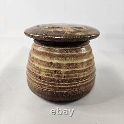 Vintage MCM Lidded Pottery Jar Stoneware Signed KAFER 75 Studio Art Pottery