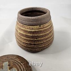 Vintage MCM Lidded Pottery Jar Stoneware Signed KAFER 75 Studio Art Pottery