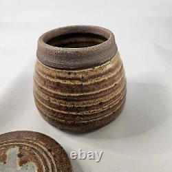 Vintage MCM Lidded Pottery Jar Stoneware Signed KAFER 75 Studio Art Pottery