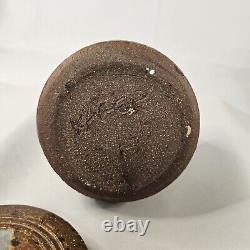 Vintage MCM Lidded Pottery Jar Stoneware Signed KAFER 75 Studio Art Pottery