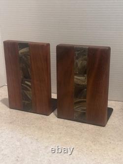 Vintage MCM Pair Gordon Jane Martz Marshall Studios Pottery Walnut Bookends 7