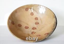 Vintage MCM Pottery Studio Art Glazed Pottery Spiral Footed Bowl Signed