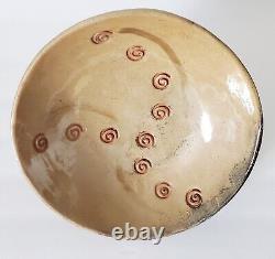 Vintage MCM Pottery Studio Art Glazed Pottery Spiral Footed Bowl Signed