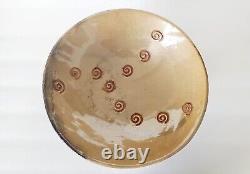 Vintage MCM Pottery Studio Art Glazed Pottery Spiral Footed Bowl Signed