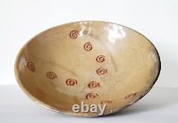Vintage MCM Pottery Studio Art Glazed Pottery Spiral Footed Bowl Signed