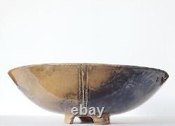 Vintage MCM Pottery Studio Art Glazed Pottery Spiral Footed Bowl Signed