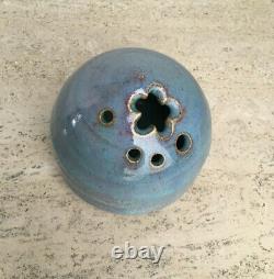 Vintage MCM Signed Japanese Studio Pottery Stoneware Blue Ikebana Vase