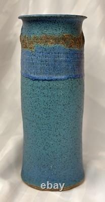 Vintage MCM Signed Sinclair Ashley Aqua Blue Art Pottery Vase 1974 11