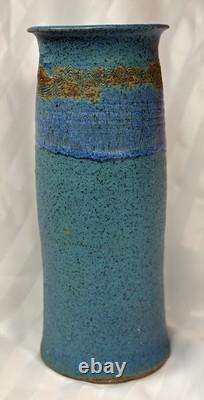 Vintage MCM Signed Sinclair Ashley Aqua Blue Art Pottery Vase 1974 11