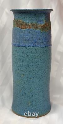 Vintage MCM Signed Sinclair Ashley Aqua Blue Art Pottery Vase 1974 11