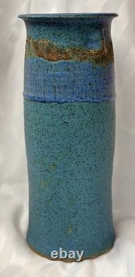 Vintage MCM Signed Sinclair Ashley Aqua Blue Art Pottery Vase 1974 11
