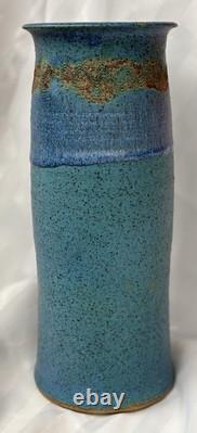 Vintage MCM Signed Sinclair Ashley Aqua Blue Art Pottery Vase 1974 11
