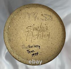 Vintage MCM Signed Sinclair Ashley Aqua Blue Art Pottery Vase 1974 11