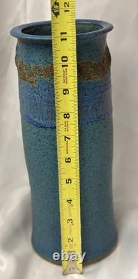 Vintage MCM Signed Sinclair Ashley Aqua Blue Art Pottery Vase 1974 11