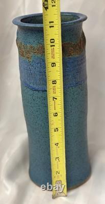 Vintage MCM Signed Sinclair Ashley Aqua Blue Art Pottery Vase 1974 11