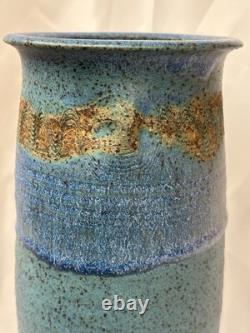Vintage MCM Signed Sinclair Ashley Aqua Blue Art Pottery Vase 1974 11