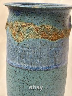 Vintage MCM Signed Sinclair Ashley Aqua Blue Art Pottery Vase 1974 11