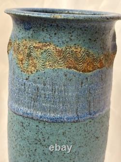 Vintage MCM Signed Sinclair Ashley Aqua Blue Art Pottery Vase 1974 11