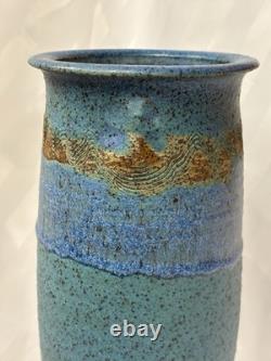 Vintage MCM Signed Sinclair Ashley Aqua Blue Art Pottery Vase 1974 11