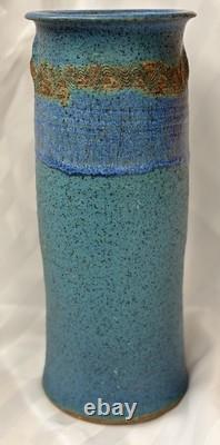Vintage MCM Signed Sinclair Ashley Aqua Blue Art Pottery Vase 1974 11