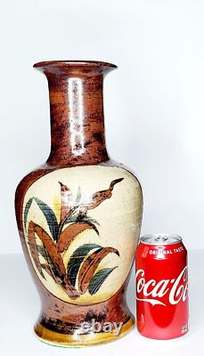 Vintage MCM Studio Art Pottery Glazed Rustic Brown Vase Signed