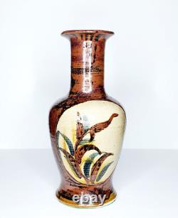 Vintage MCM Studio Art Pottery Glazed Rustic Brown Vase Signed