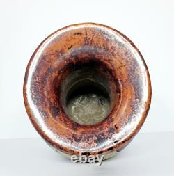 Vintage MCM Studio Art Pottery Glazed Rustic Brown Vase Signed